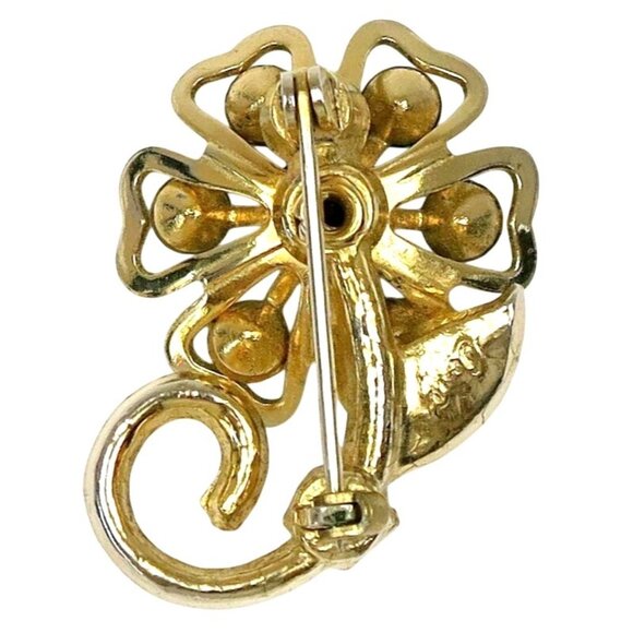 Coro Blue Rhinestone Flower Brooch Mid-Century Gold Tone Costume Jewelry - Picture 4 of 6